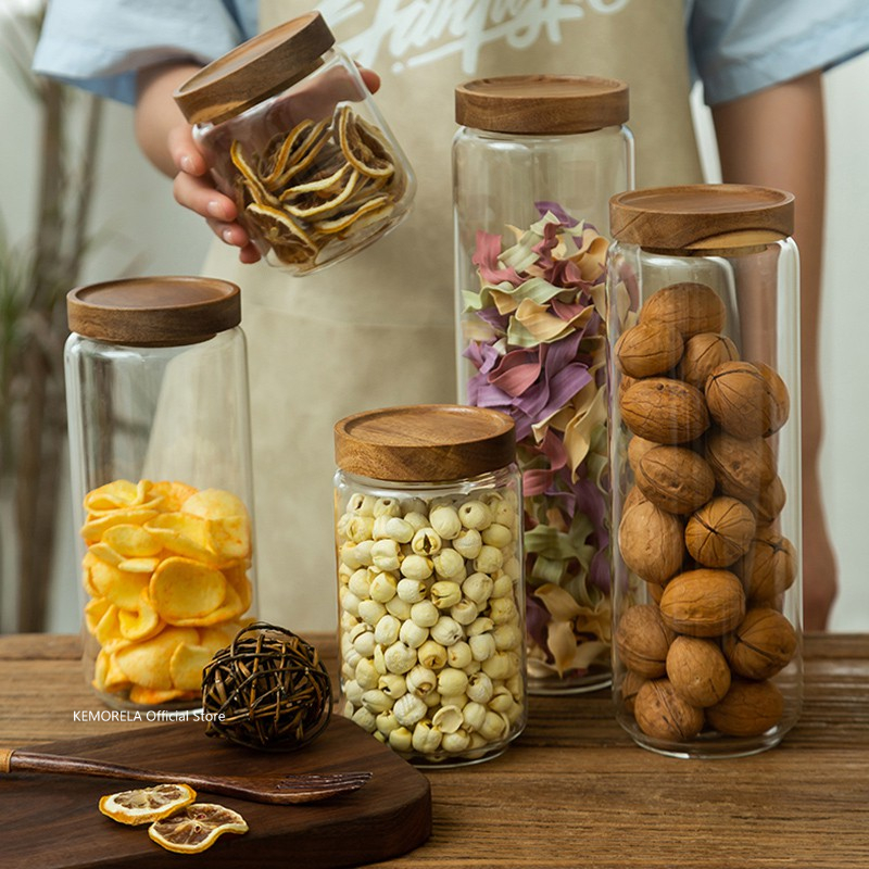 Food Storage Glass Box - Coperchio in legno Contenitore ermetico in